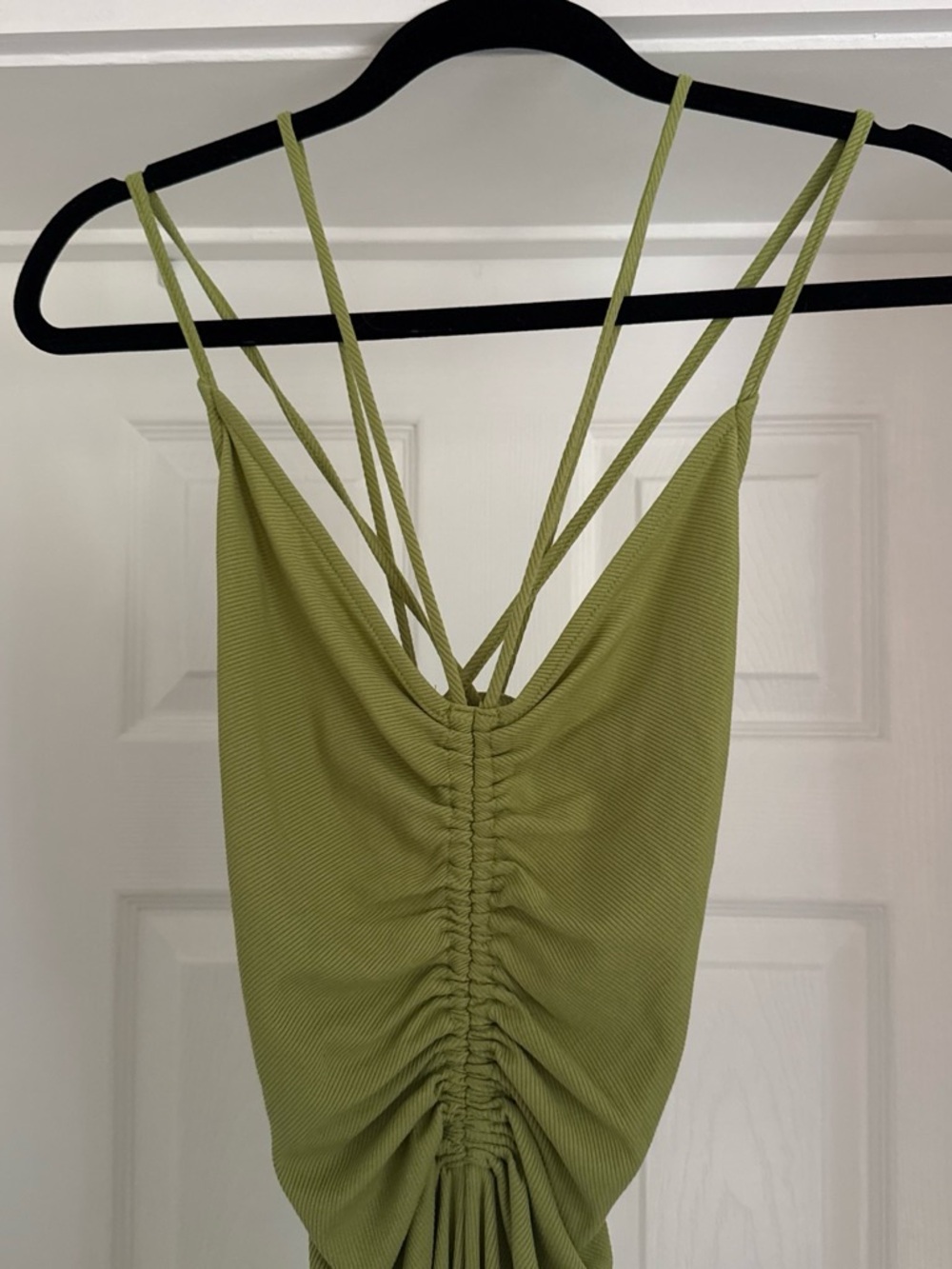 Vici Olive Green Ruched Strappy Midi Dress